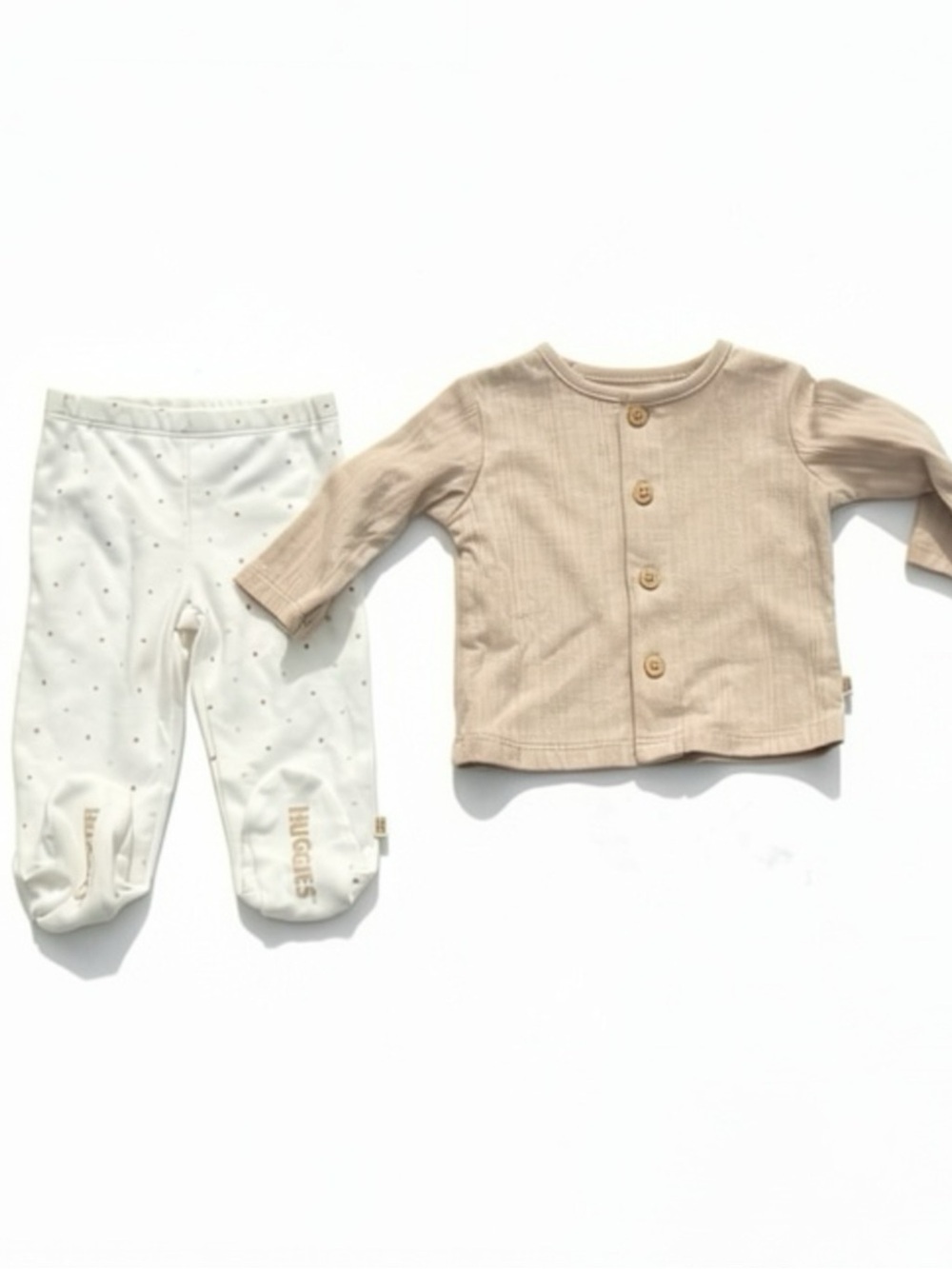 Neutral Ribbed Baby Cardigan with Polka Dot Footed Pants